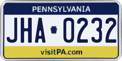 PA license plate JHA0232