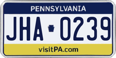 PA license plate JHA0239
