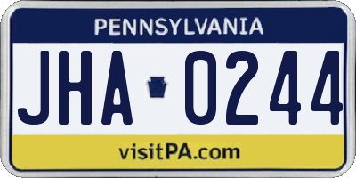 PA license plate JHA0244