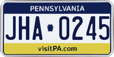 PA license plate JHA0245