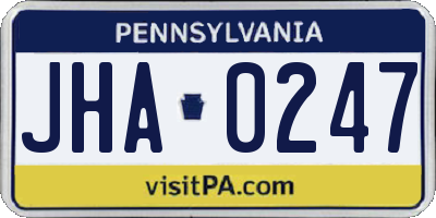 PA license plate JHA0247