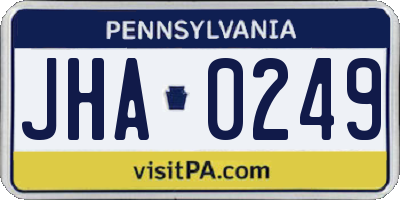 PA license plate JHA0249