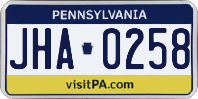 PA license plate JHA0258