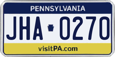 PA license plate JHA0270