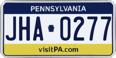 PA license plate JHA0277