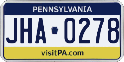PA license plate JHA0278