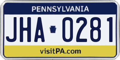 PA license plate JHA0281