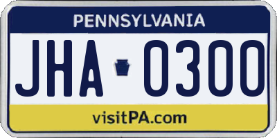 PA license plate JHA0300