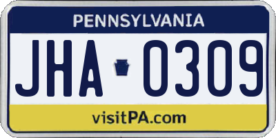 PA license plate JHA0309