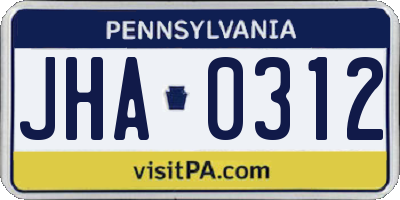 PA license plate JHA0312