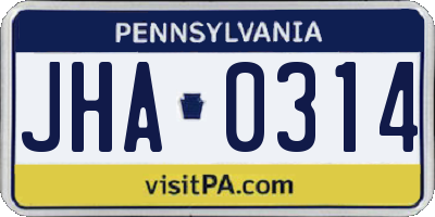 PA license plate JHA0314