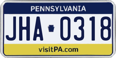 PA license plate JHA0318