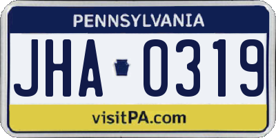 PA license plate JHA0319