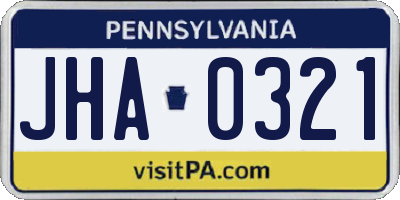 PA license plate JHA0321