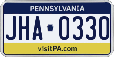 PA license plate JHA0330