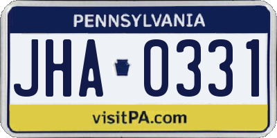 PA license plate JHA0331