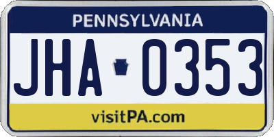 PA license plate JHA0353