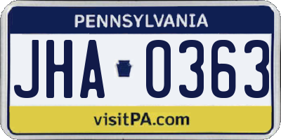 PA license plate JHA0363