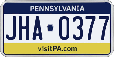 PA license plate JHA0377
