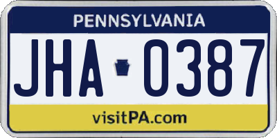 PA license plate JHA0387