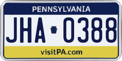 PA license plate JHA0388