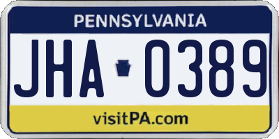 PA license plate JHA0389