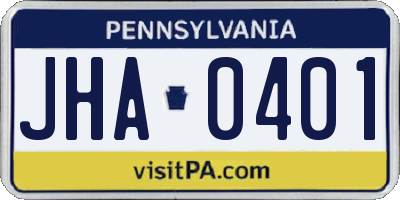 PA license plate JHA0401