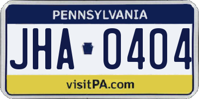 PA license plate JHA0404
