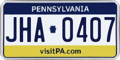 PA license plate JHA0407