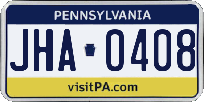 PA license plate JHA0408