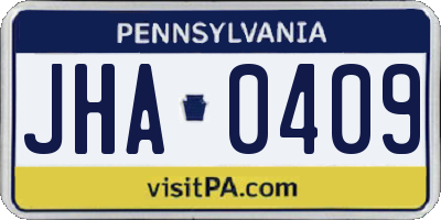 PA license plate JHA0409