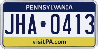 PA license plate JHA0413