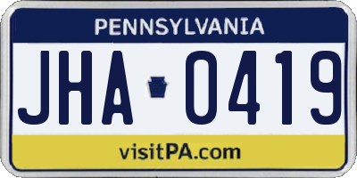 PA license plate JHA0419