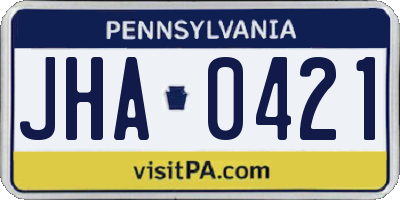 PA license plate JHA0421