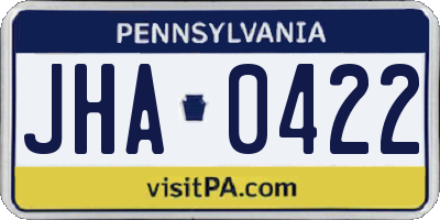PA license plate JHA0422