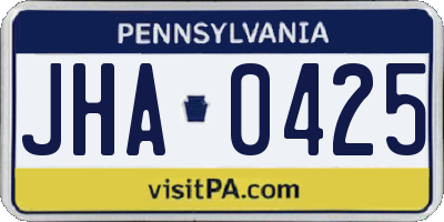 PA license plate JHA0425