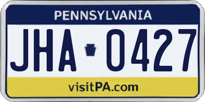 PA license plate JHA0427