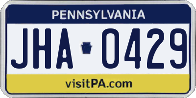 PA license plate JHA0429