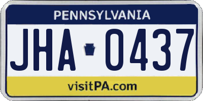 PA license plate JHA0437