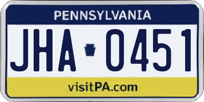 PA license plate JHA0451