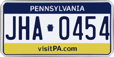 PA license plate JHA0454