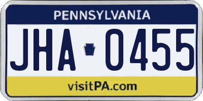 PA license plate JHA0455
