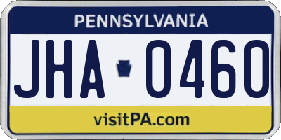 PA license plate JHA0460