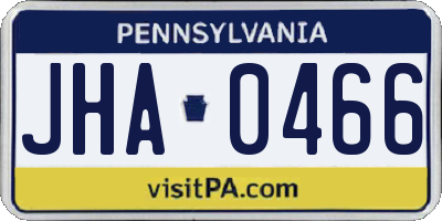 PA license plate JHA0466