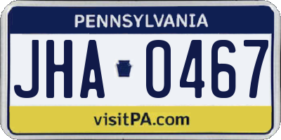 PA license plate JHA0467