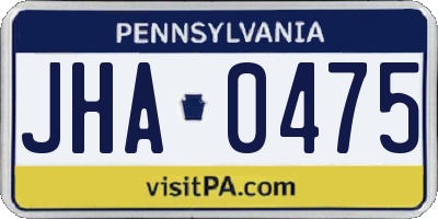 PA license plate JHA0475