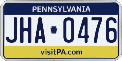 PA license plate JHA0476