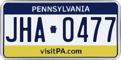PA license plate JHA0477