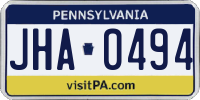 PA license plate JHA0494