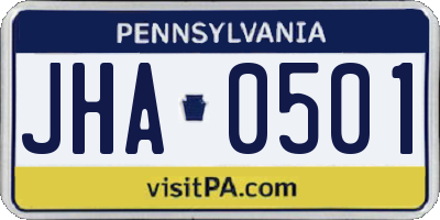 PA license plate JHA0501